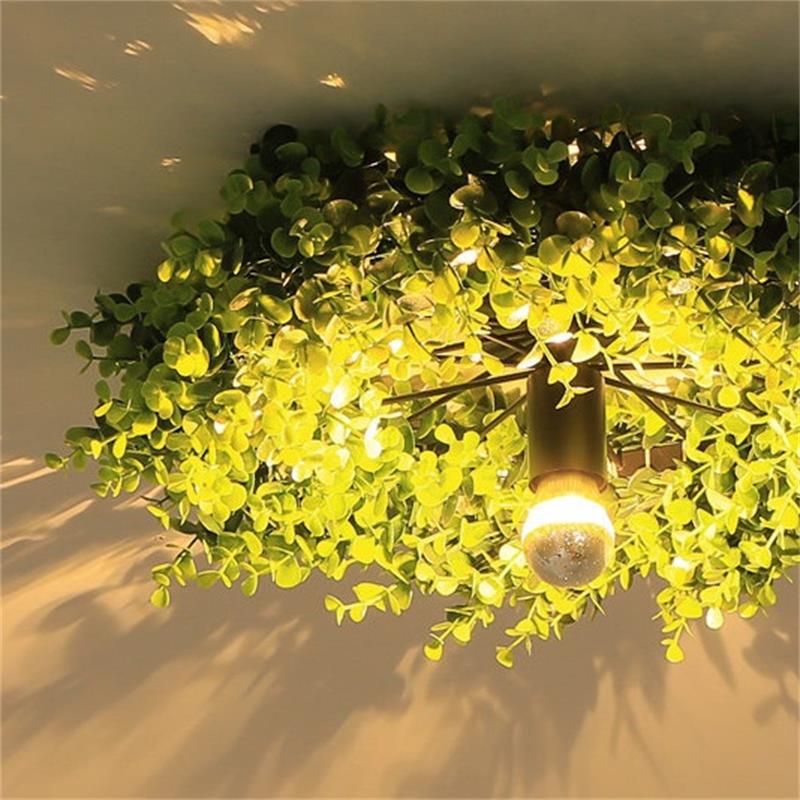 Close-up Modern Plant Green Ceiling Light  with warm light