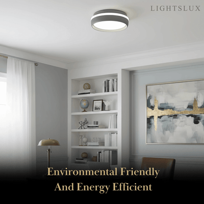 Embrace Modern Round Ceiling Light – Black or Grey Metal for Bedroom