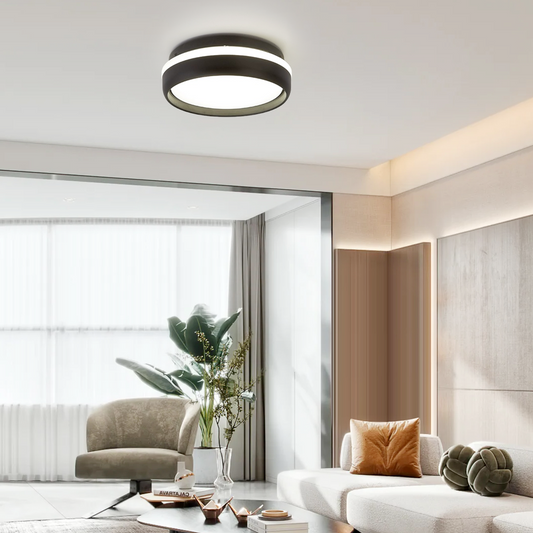 Modern Round Black Ceiling Light with White Light for Living Room