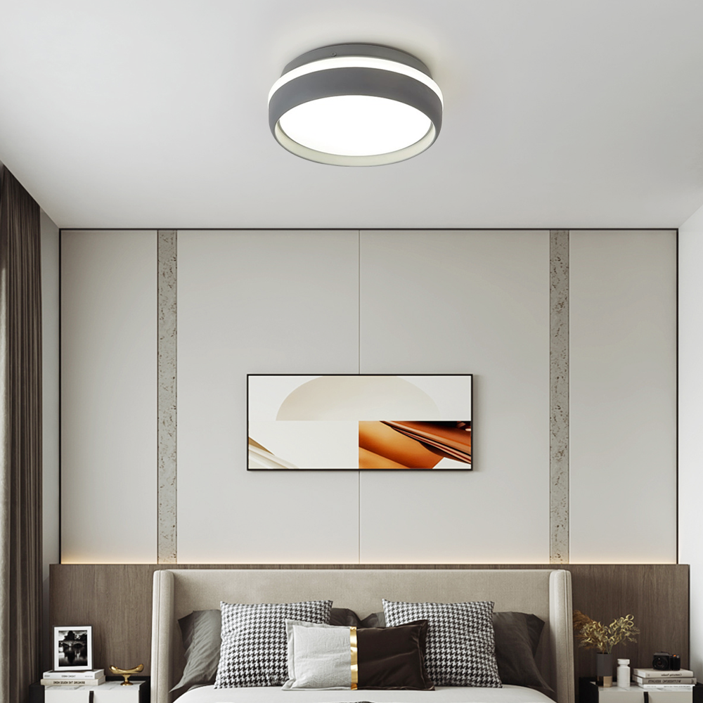 Modern Round Gray Ceiling Light with White Light for Bedroom