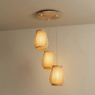 Bamburo Rustic Handwoven Rattan Pendant Light -- Natural Texture for Dining Room