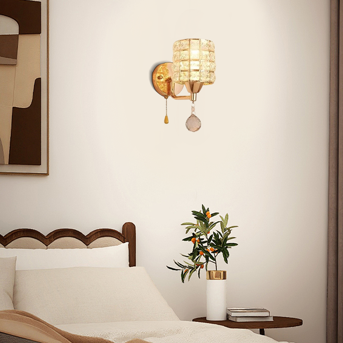 Crystal Wall Lamp — Gold/Chrome Metal Cylinder LED Living Room