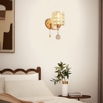 Crystal Wall Lamp — Gold/Chrome Metal Cylinder LED Living Room