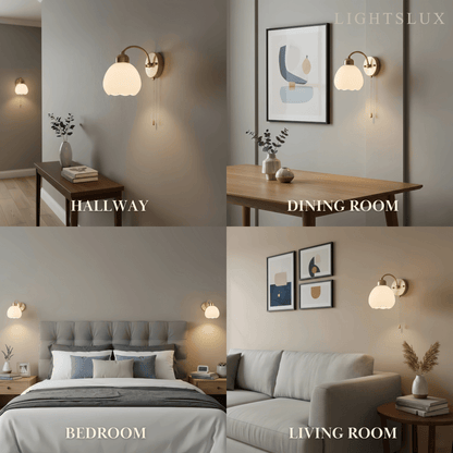 Crema Modern  Gold Floral Wall Lamp – Metal/Glass Fixture for Bedroom