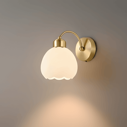 Crema Modern  Gold Floral Wall Lamp – Metal/Glass Fixture for Bedroom