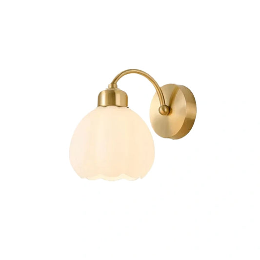 Crema Modern  Gold Floral Wall Lamp – Metal/Glass Fixture for Bedroom