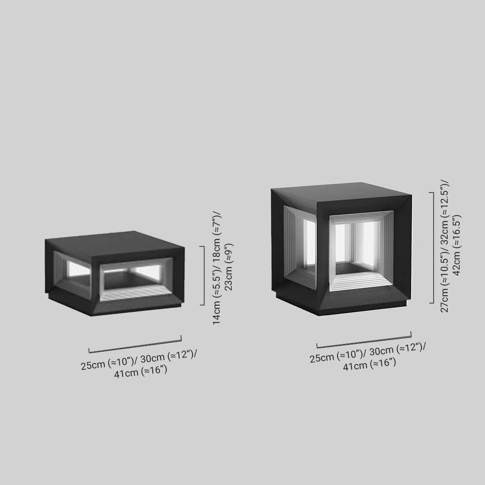 Arcato Modern LED Outdoor Pillar Lights - Black Metal Cube Design