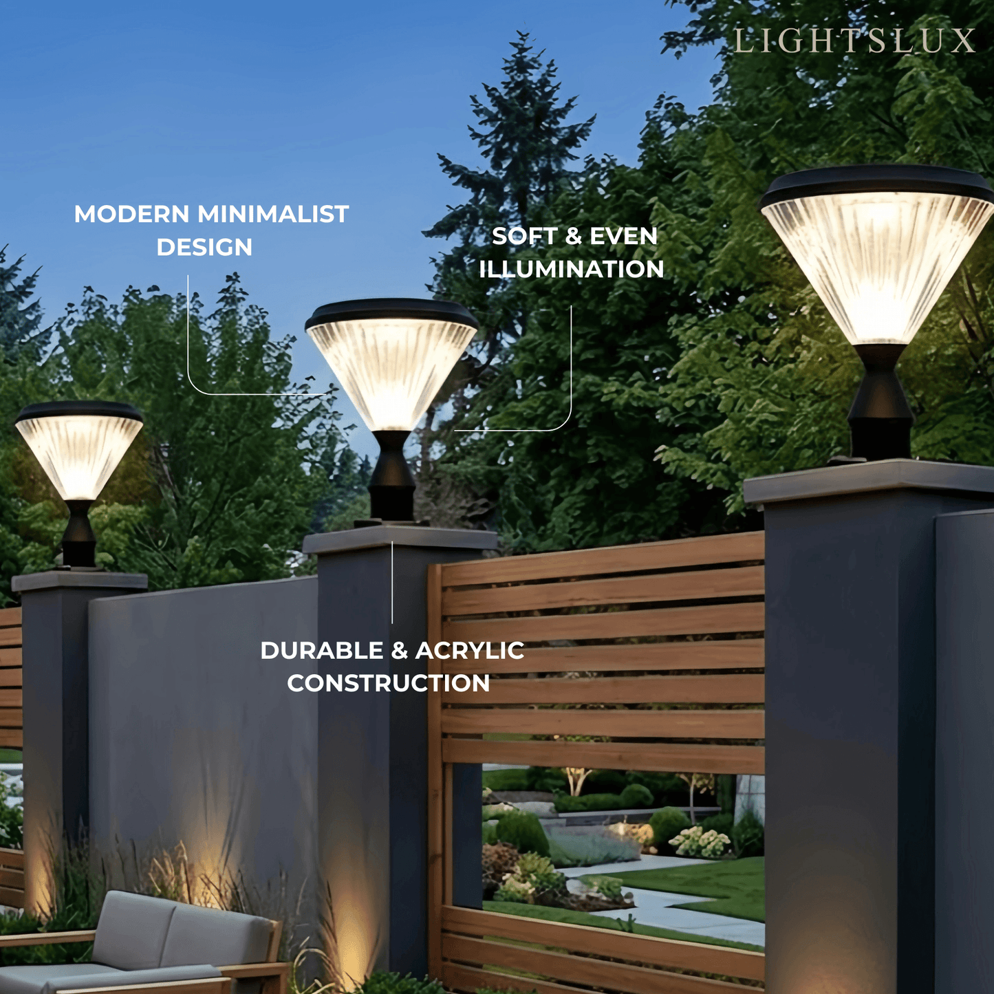 BT971 Arcato Modern Diamond Outdoor Pillar Light – Black Metal/Acrylic for Patio