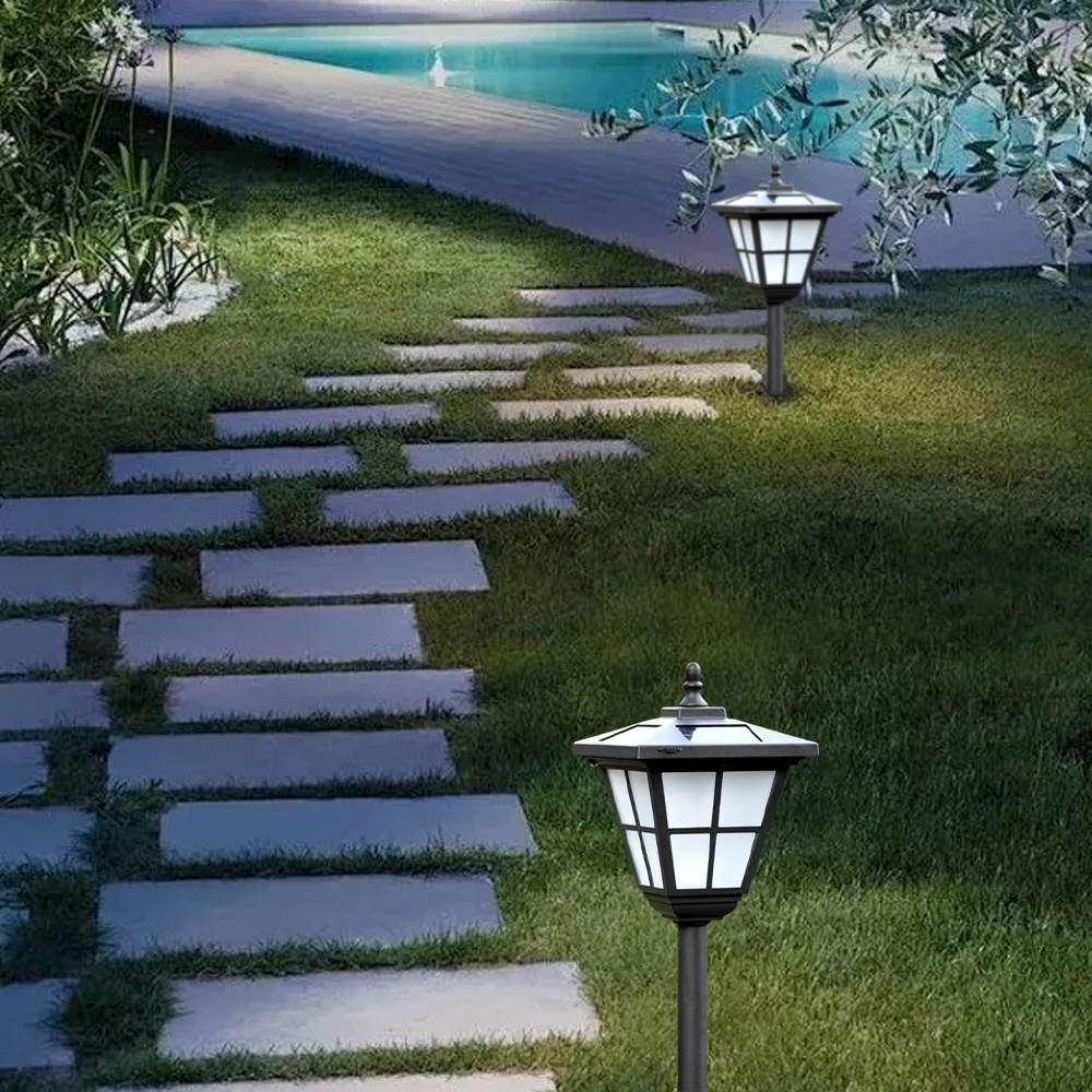 Retro Outdoor Floor Lamp - Black Metal & Acrylic Irregular Design for Path