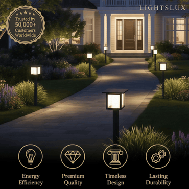 Modern Solar Pathway Lights  - Black Metal Lantern Design