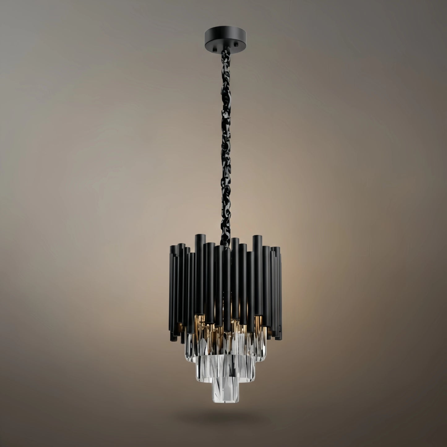 Modern Obsidian Mini Pendant Light with Crystal Detail