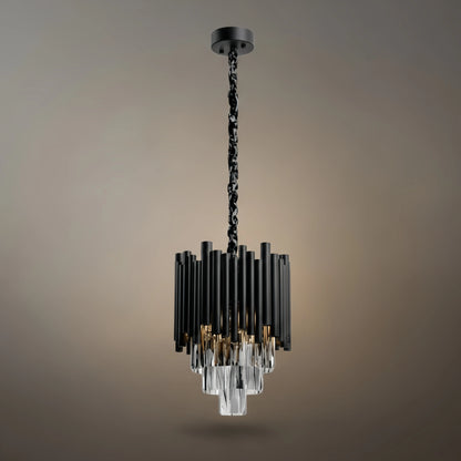 Modern Obsidian Mini Pendant Light with Crystal Detail