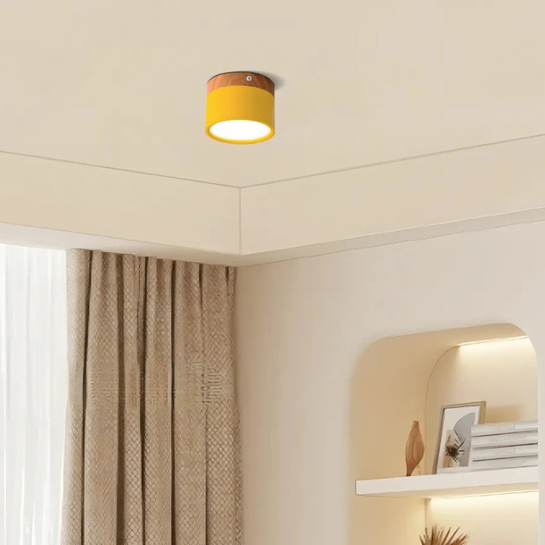 Nordic LED Ceiling Light Cylinder - Metal/Wood for Hallway