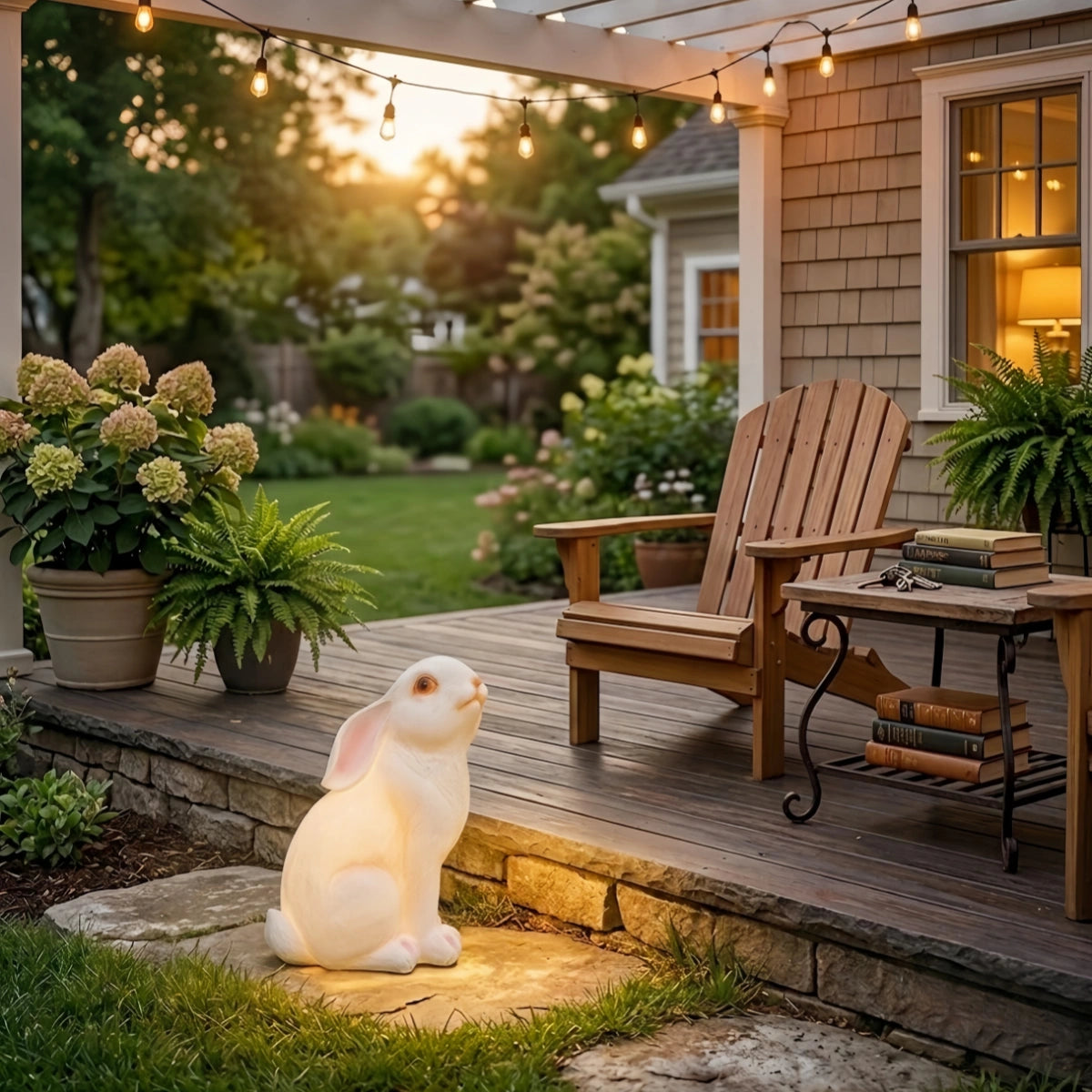 Vivara Easter Bunny Lawn Lamp — Fiberglass & Resin White for Garden