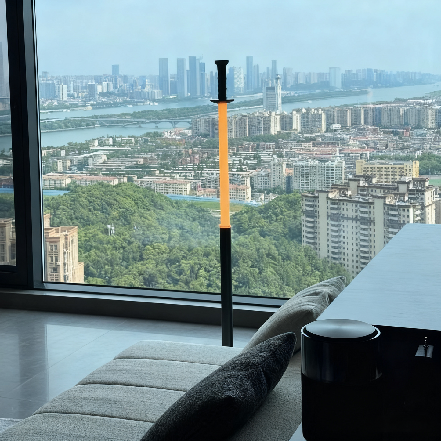 Sword-Inspired Floor Lamp – Black/White Adjustable Standing Light