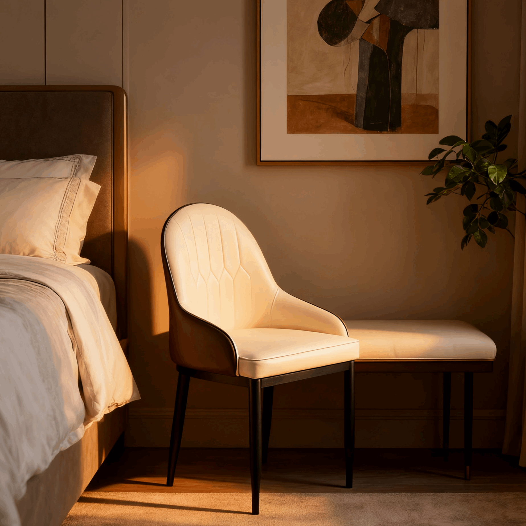 Luxury High-End Beige Leather Chair - For Home Study/Living Room