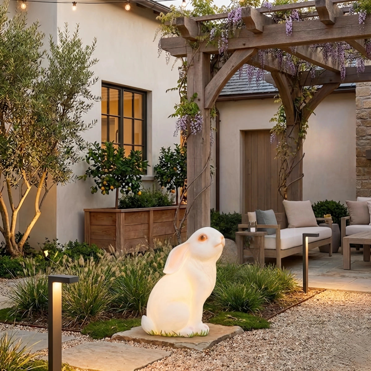 Vivara Easter Bunny Lawn Lamp — Fiberglass & Resin White for Garden