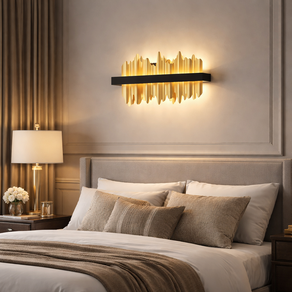 Excelis Modern Linear Icicle Wall Sconce – Black/Polished Gold Iron & Steel for Living Room