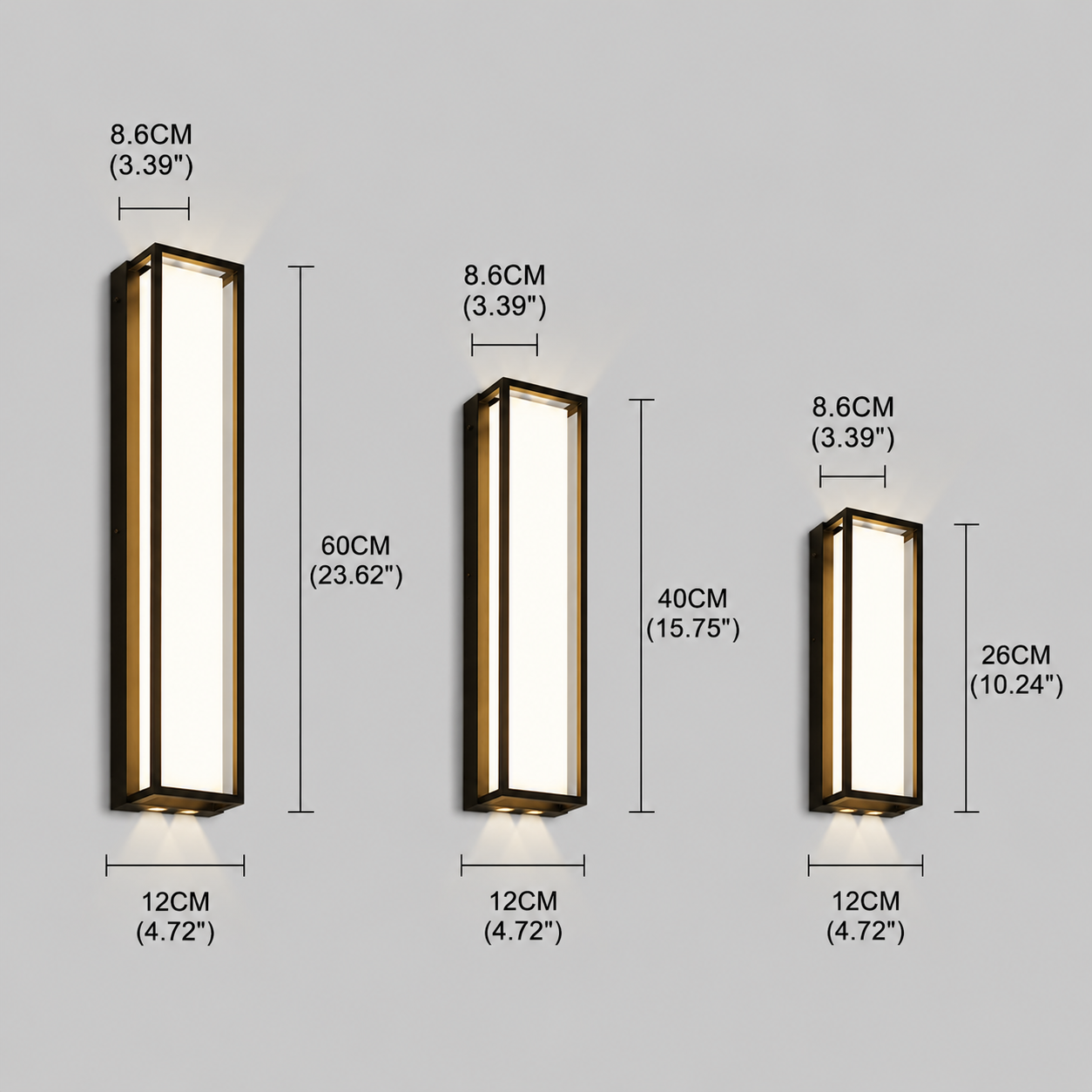Aplique de pared exterior minimalista Arcato de acero inoxidable negro con iluminación LED ajustable