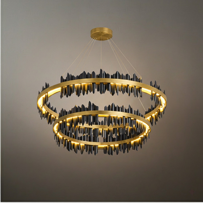 Excelis Dual-Ring Chandelier – Stainless Steel in Jet Black or Polished Gold for Living Room