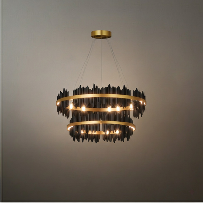 Excelis Dual-Ring Chandelier – Stainless Steel in Jet Black or Polished Gold for Living Room
