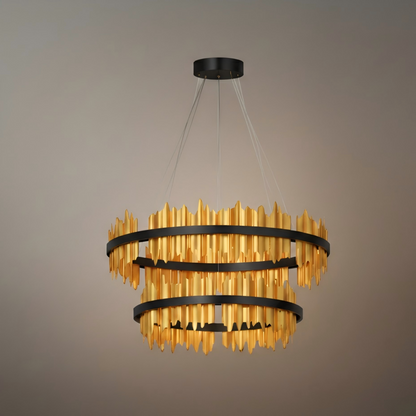 Excelis Dual-Ring Chandelier – Stainless Steel in Jet Black or Polished Gold for Living Room