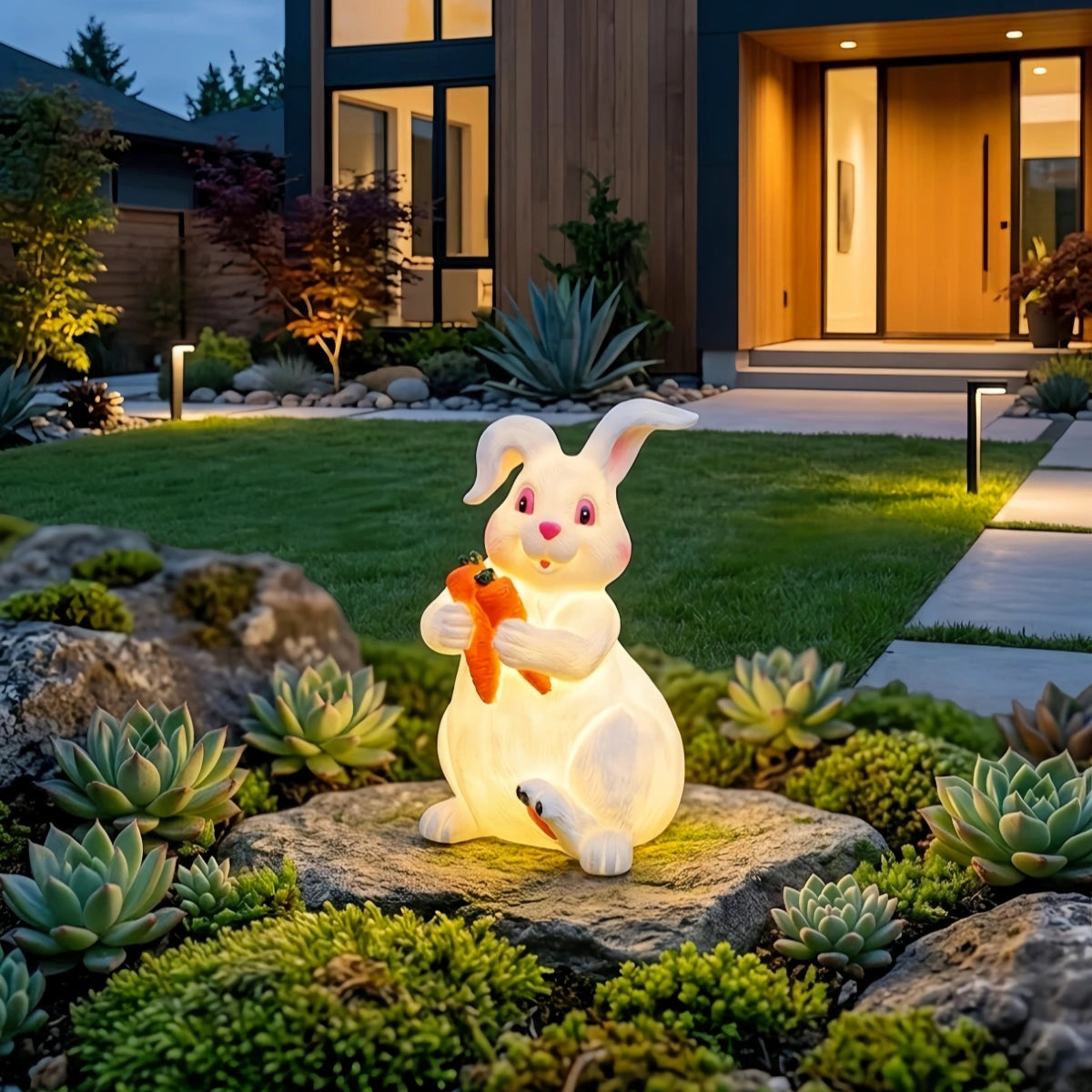 Vivara Easter Bunny Lawn Lamp — Fiberglass & Resin White for Garden