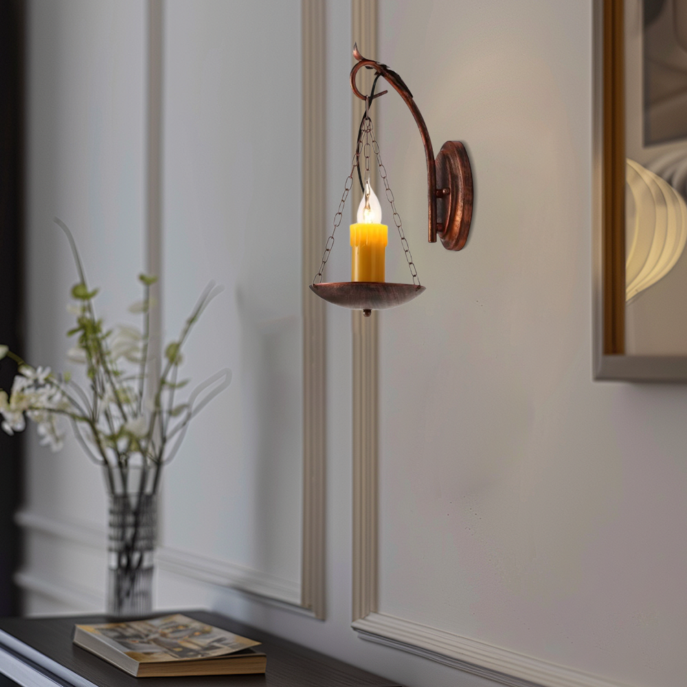 Lámpara de pared rústica de metal cobrizo con diseño industrial de vela de Pascua para comedor
