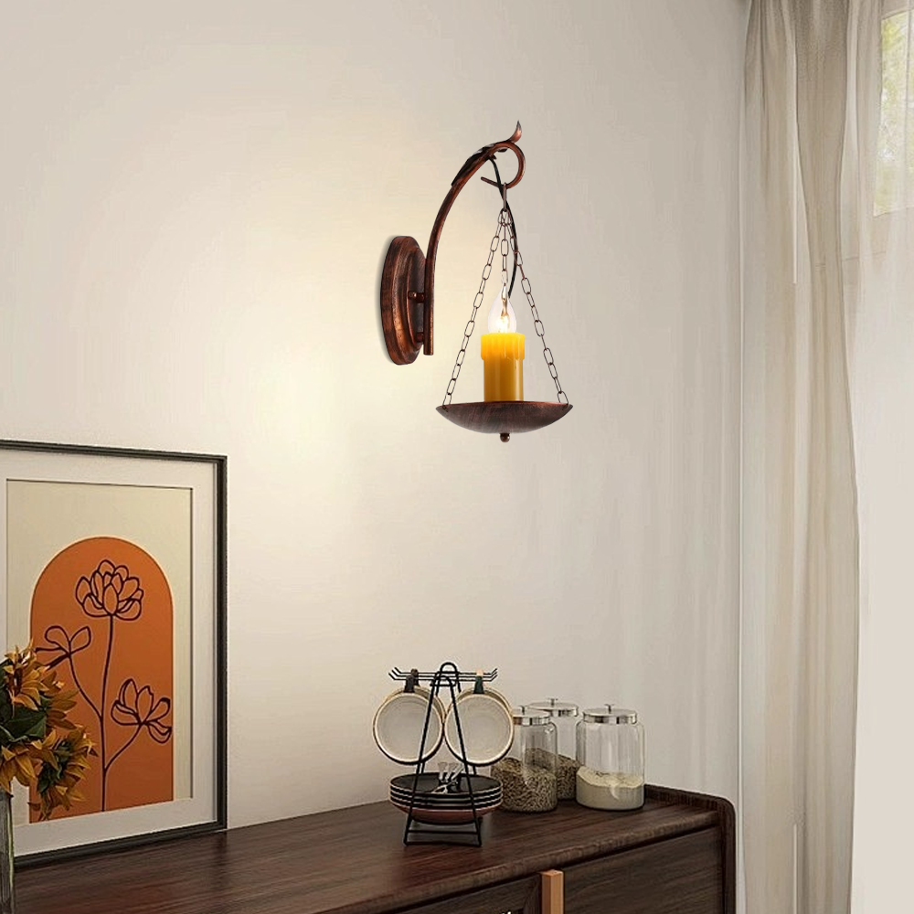 Lámpara de pared rústica de metal cobrizo con diseño industrial de vela de Pascua para comedor