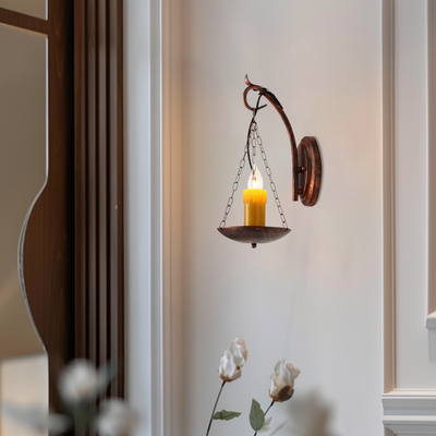 Lámpara de pared rústica de metal cobrizo con diseño industrial de vela de Pascua para comedor