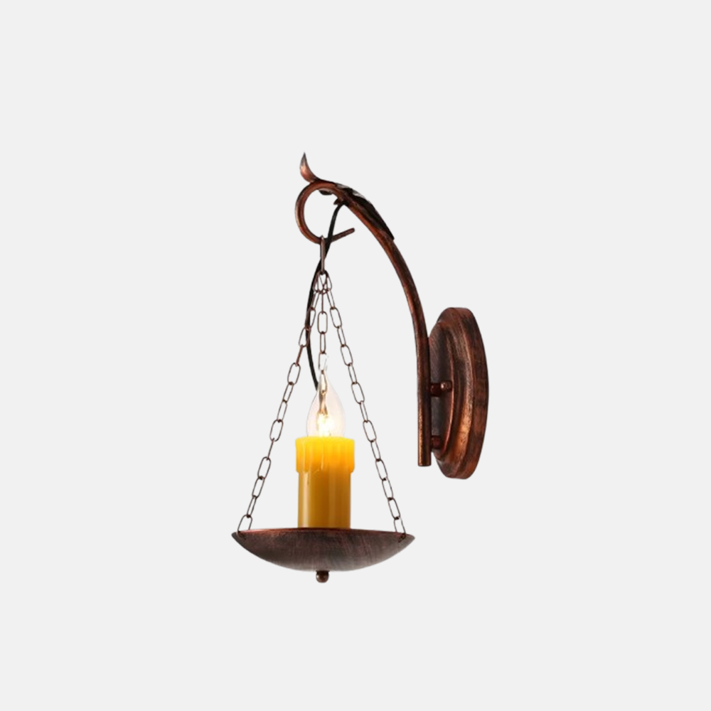 Lámpara de pared rústica de metal cobrizo con diseño industrial de vela de Pascua para comedor