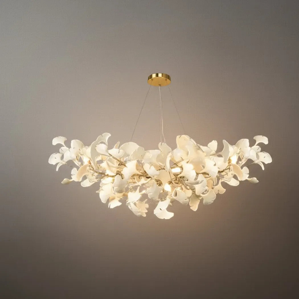 Excelis Luxury Leaf Chandelier – White or Gold Ceramic Design for Dining Room
