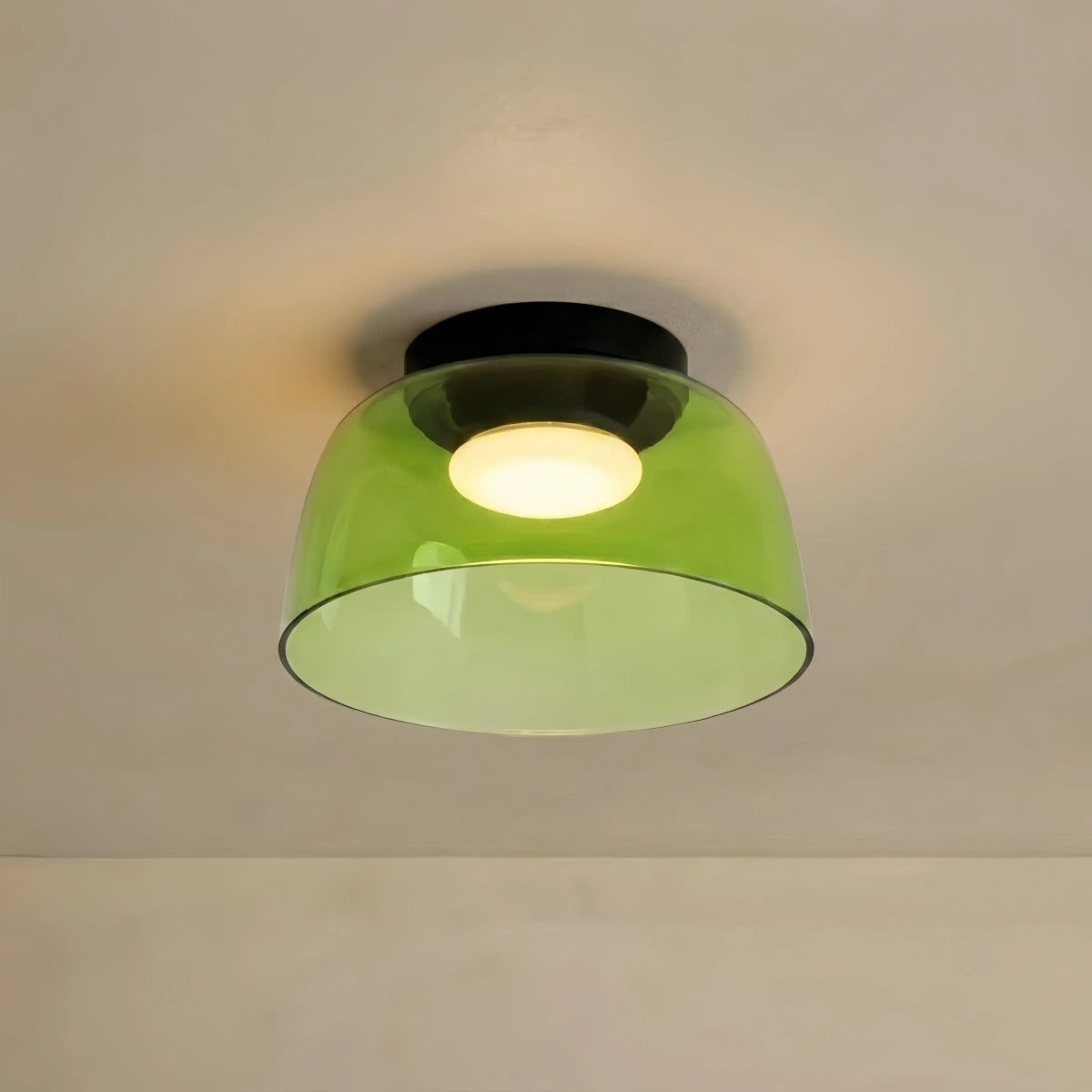 Vetro Modern Glass Ceiling Light - Green/Orange Bowl Design for Hallway