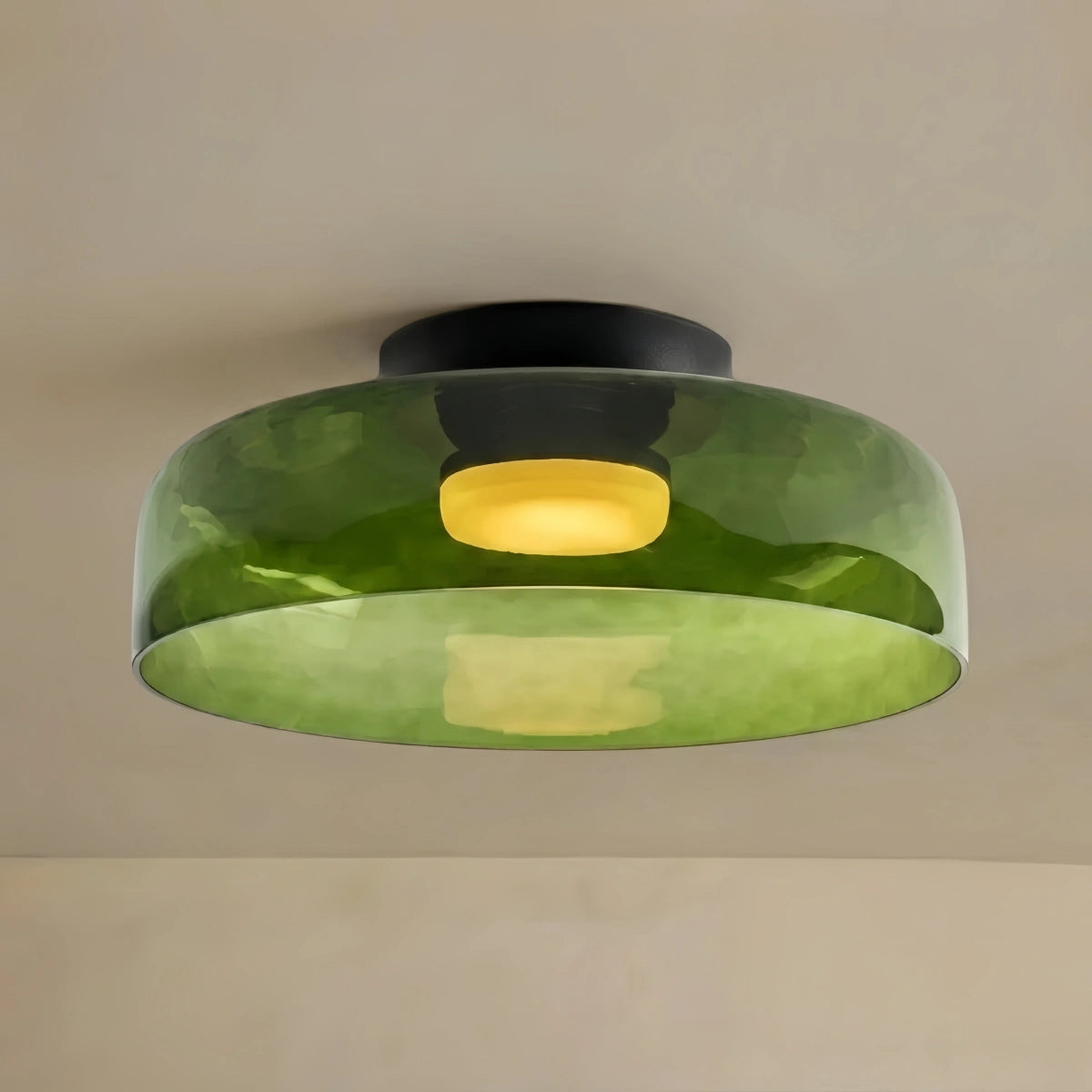 Vetro Modern Glass Ceiling Light - Green/Orange Bowl Design for Hallway