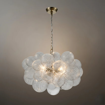 Modern Chandelier – Bubble Etched Glass Golden Chains Artistic for Dining Room/Entryway