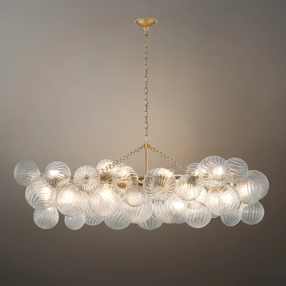 Modern Chandelier – Bubble Etched Glass Golden Chains Artistic for Dining Room/Entryway