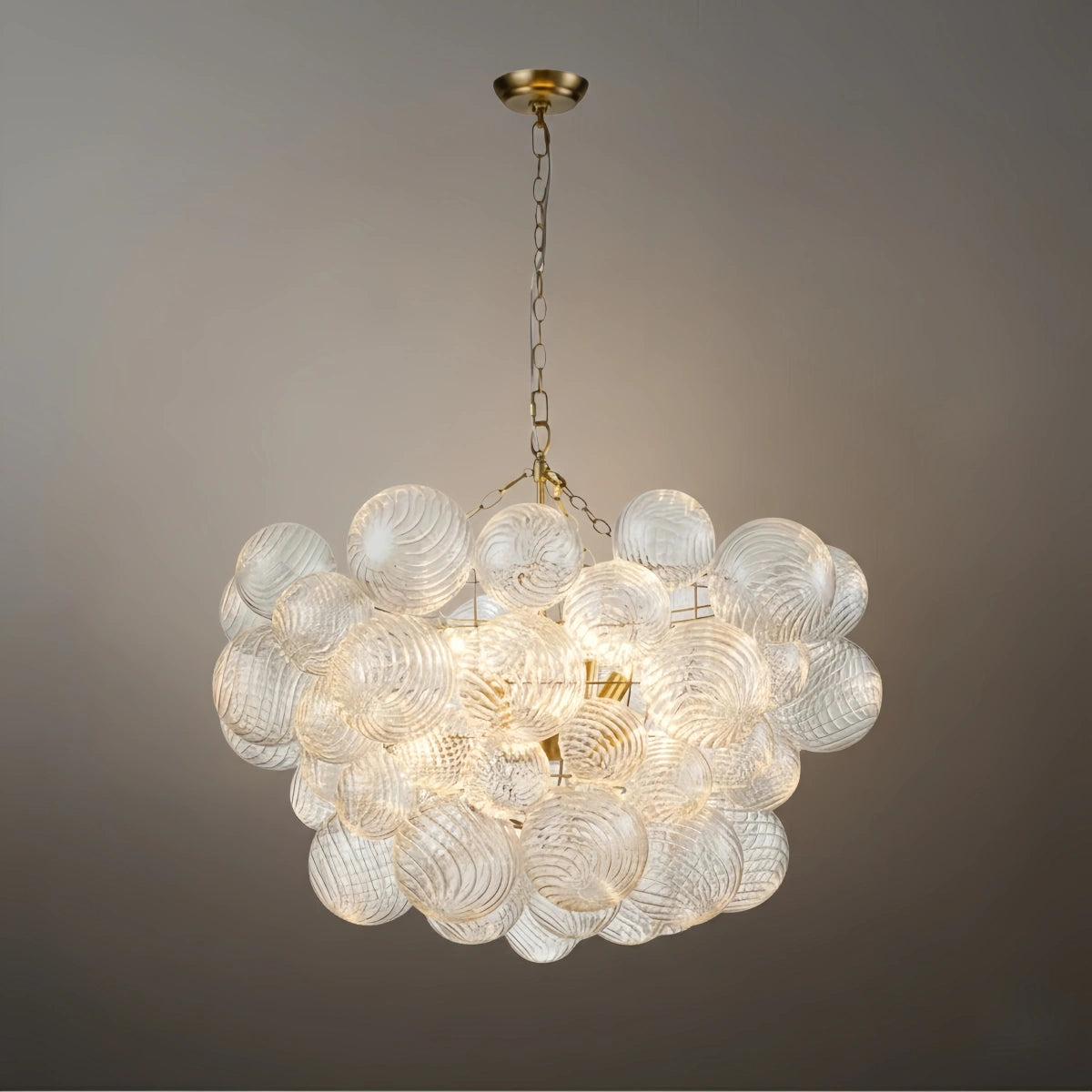 Modern Chandelier – Bubble Etched Glass Golden Chains Artistic for Dining Room/Entryway