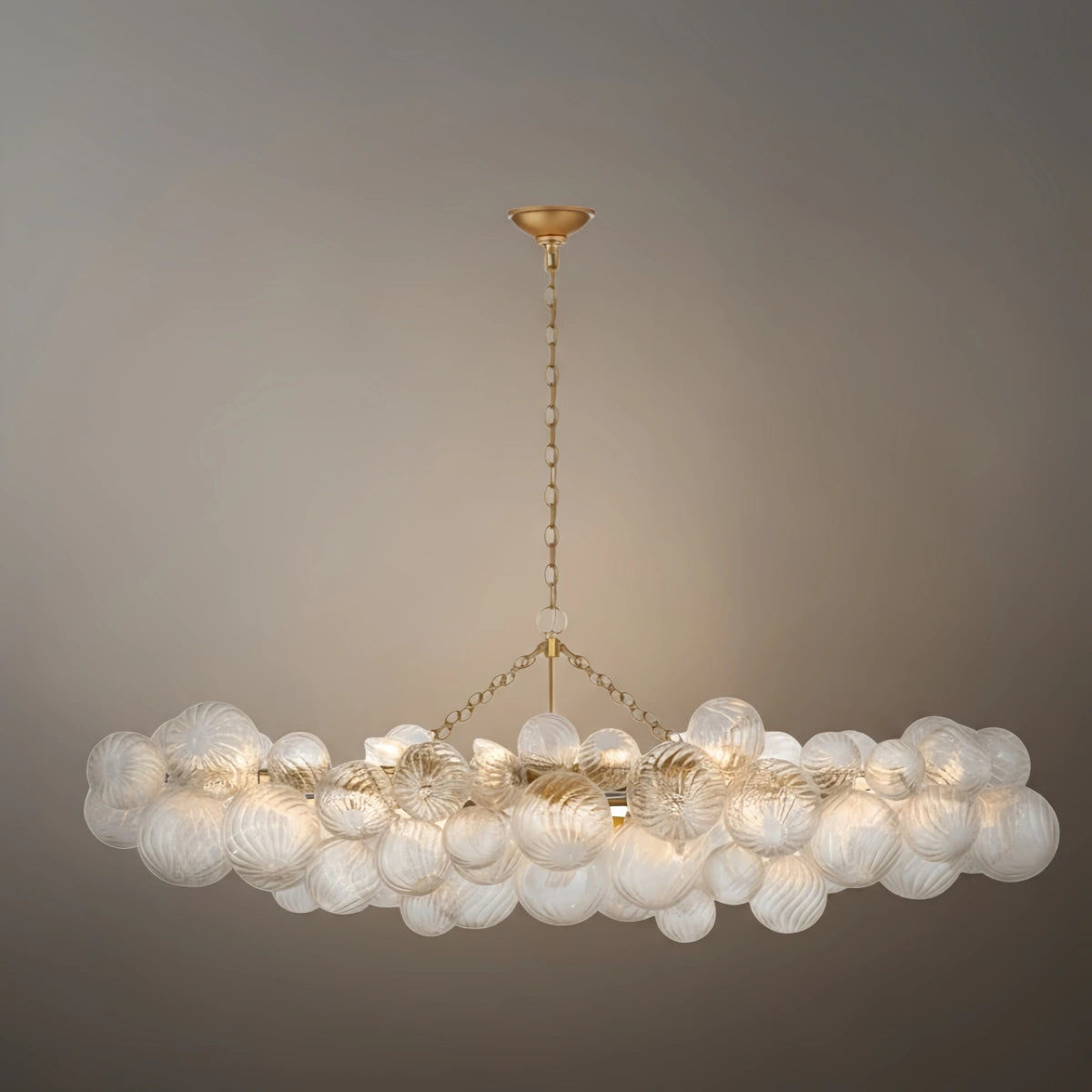 Modern Chandelier – Bubble Etched Glass Golden Chains Artistic for Dining Room/Entryway