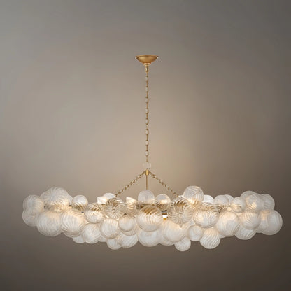 Modern Chandelier – Bubble Etched Glass Golden Chains Artistic for Dining Room/Entryway