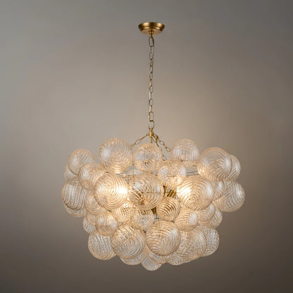 Modern Chandelier – Bubble Etched Glass Golden Chains Artistic for Dining Room/Entryway