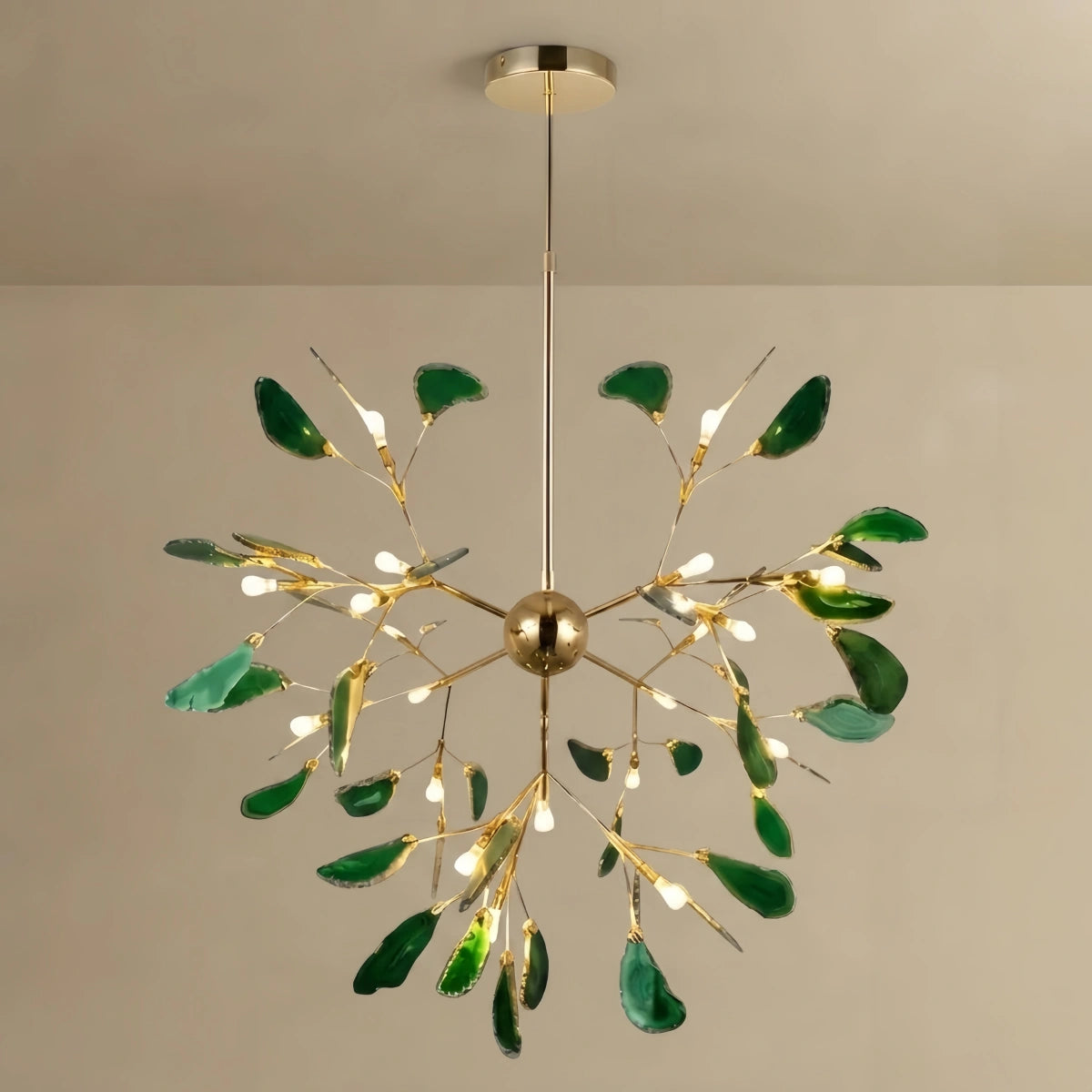 Excelis Art Deco Natural Agate Chandelier - Leaf Design in Blue/Green/Colorful