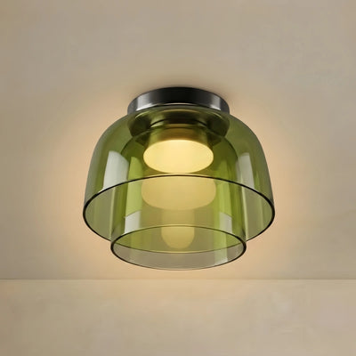 Vetro Modern Glass Ceiling Light - Green/Orange Bowl Design for Hallway