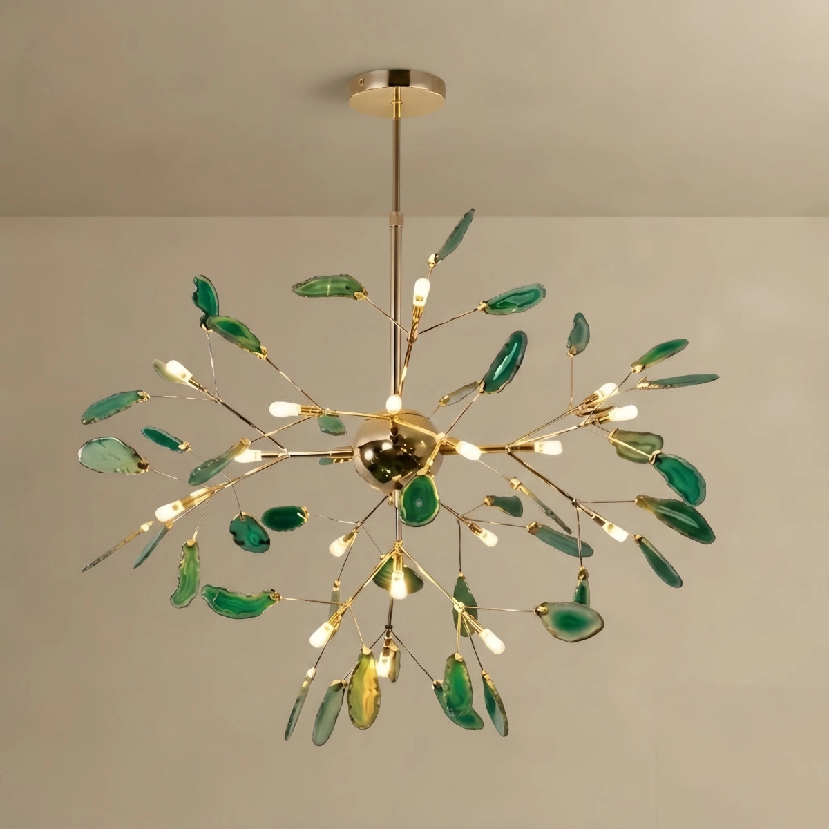 Excelis Art Deco Natural Agate Chandelier - Leaf Design in Blue/Green/Colorful