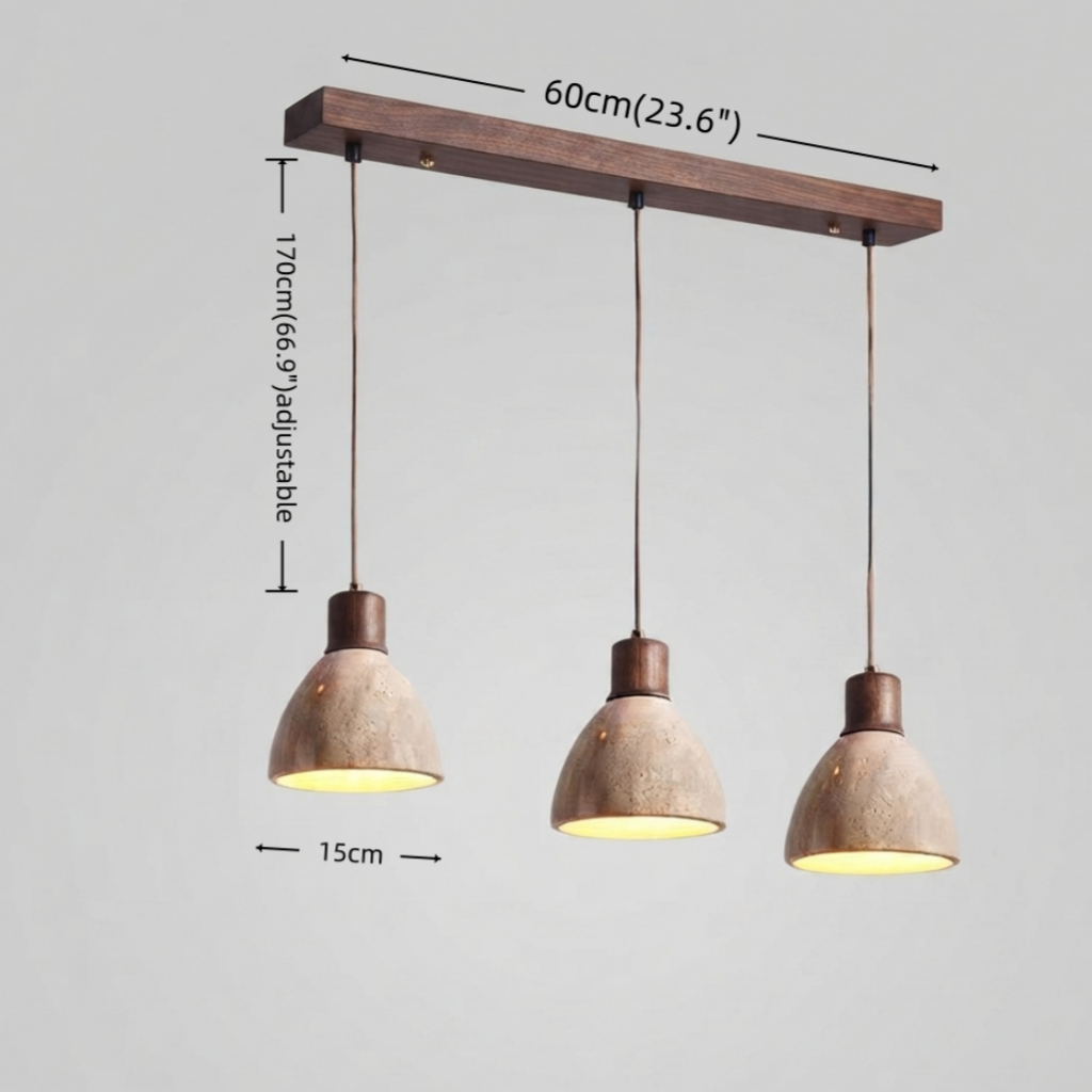 Strata Modern Organic Pendant Light — Travertine Stone & Wood Kitchen Island Lighting