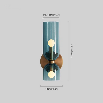 Lámpara de pared moderna de cristal Vetro - Blanca/Azul/Gris, doble cabezal cilíndrico para dormitorio
