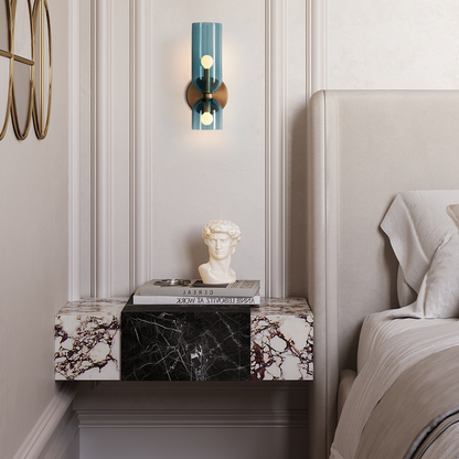 Modern Glass Wall Lamp - Blue Cylindrical Double Head for Bedroom