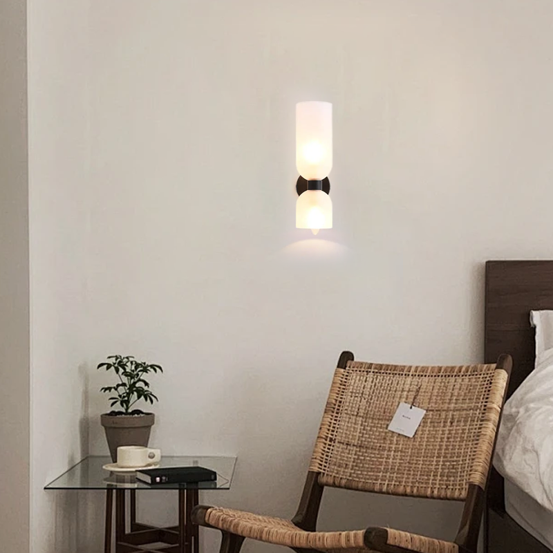 Modern Glass Wall Lamp - White Cylindrical Double Head for Bedroom