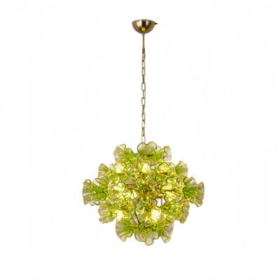 Vetro Mid-Century Glass Chandelier -- Green Ruffled Petals for Dining Room