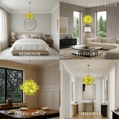 Vetro Mid-Century Glass Chandelier -- Green Ruffled Petals for Home