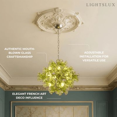 Vetro Mid-Century Glass Chandelier -- Green Ruffled Petals